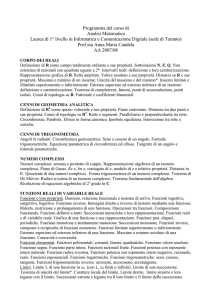 Programma del corso di Matematica