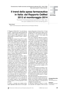 Il trend della spesa farmaceutica in Italia: dal Rapporto OsMed 2013