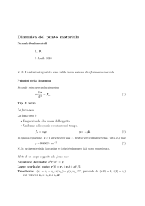 Formule fondamentali nella dinamica del punto materiale