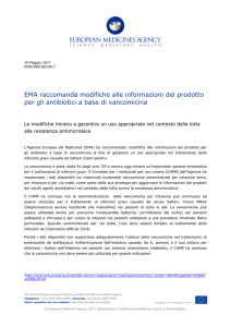 EMA raccomanda modifiche alle informazioni del prodotto per gli