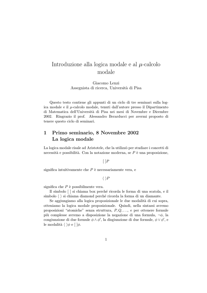 Preprint Su Logica Modale E Mu Calcolo