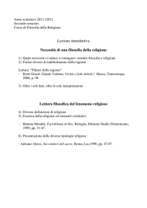 Lezione introduttiva Necessità di una filosofia della religione Lettura