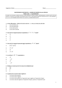 Questionario su Algebra dei Numeri (prove INVALSI)
