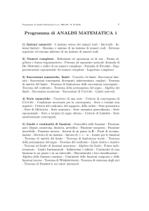 Programma di ANALISI MATEMATICA 1