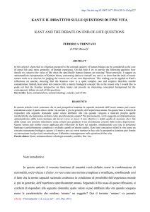 kant e il dibattito sulle questioni di fine vita kant and the debate on