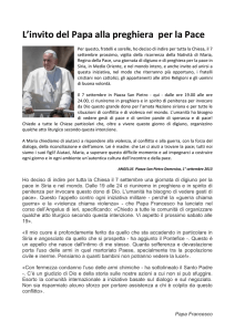 L`invito del Papa alla preghiera per la Pace