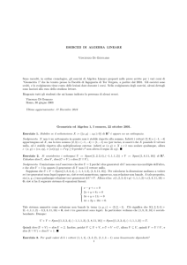 ESERCIZI DI ALGEBRA LINEARE Vincenzo Di Gennaro Sono