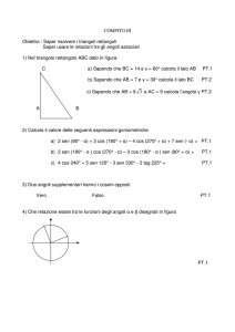COMPITO III Obiettivi : Saper risolvere i triangoli rettangoli Saper