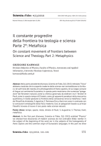 Il constante progredire della frontiera tra teologia e scienza Parte 2º