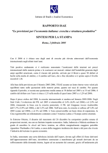 RAPPORTO ISAE “Le previsioni per l`economia italiana: crescita e