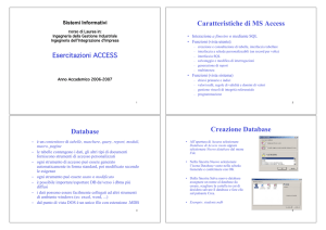Caratteristiche di MS Access Database Creazione
