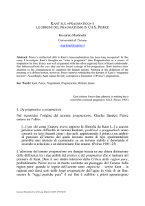 Kant sul «pragmatico» e le origini del pragmatismo in Ch.S. Peirce