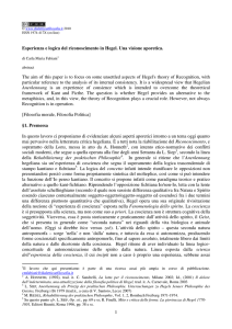 1 Esperienza e logica del riconoscimento in Hegel. Una visione