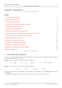 Equazioni e Disequazioni Indice 1 Generalit`a sulle equazioni