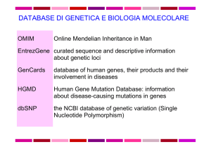DATABASE DI GENETICA E BIOLOGIA MOLECOLARE