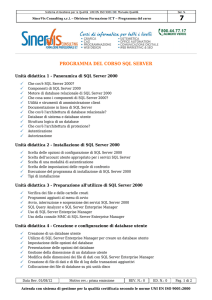 programma del corso sql server