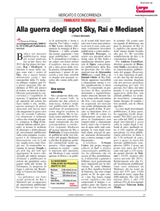 Mercato Italia Investimenti Pubblicità Televisiva: Sky contro Rai e