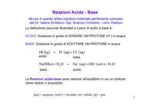 Reazioni Acido - Base - Dipartimento di Scienze Chimiche