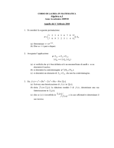 Algebra n.1 - Dipartimento di Matematica