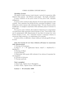 CORSO ALGEBRA LINEARE 2009/10 Modalit`a d`esame Gli appelli