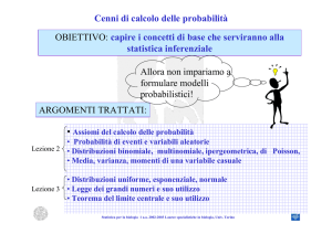 Cenni di calcolo delle probabilità ARGOMENTI TRATTATI