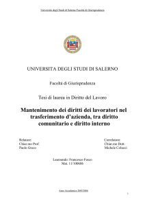 Mantenimento dei diritti dei lavoratori nel trasferimento d`azienda, tra