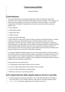 Concorrenza perfetta Introduzione Il comportamento della singola