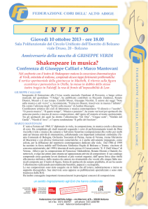 Invito Shakespeare In Musica - FEDERAZIONE CORI – Alto Adige