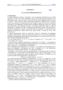 CAPITOLO 4 IL CALCOLO PROPOSIZIONALE 1. Introduzione. La