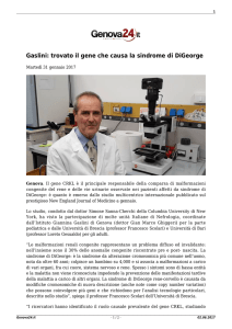 Gaslini: trovato il gene che causa la sindrome di DiGeorge