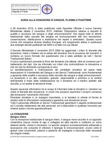 Guida alla donazione di sangue intero, plasma e piastrine