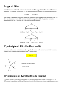 Legge di Ohm I° principio di Kirchhoff (ai nodi) II° principio di