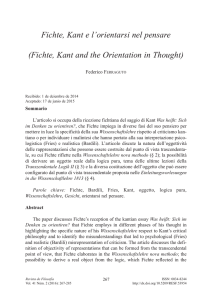 Fichte, Kant e l`orientarsi nel pensare (Fichte, Kant and the