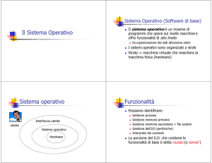 Il Sistema Operativo Sistema operativo Funzionalità