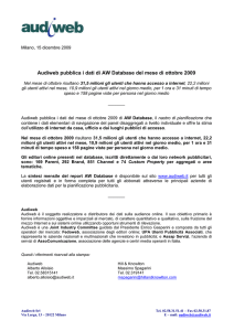 Audiweb pubblica i dati di AW Database del mese di ottobre 2009