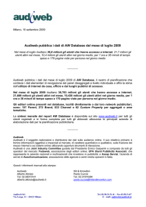 Audiweb pubblica i dati di AW Database del mese di luglio 2009