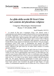 La sfida della novità Di Gesù Cristo nel contesto del