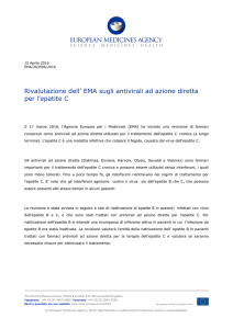 Rivalutazione dell` EMA sugli antivirali ad azione diretta per l`epatite C