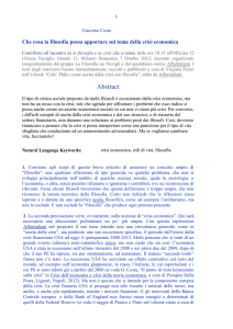 Che cosa la filosofia possa apportare sul tema della crisi economica