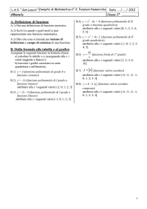 A. Definizione di funzione B. Dalla formula alla tabella e al grafico