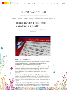 Ransomware I virus che chiedono il riscatto – 29 Agosto 2016