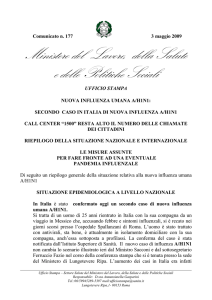 ufficio stampa nuova influenza umana a/h1n1: secondo caso in italia
