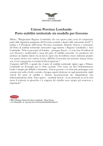 Unione Province Lombarde: Patto stabilità territoriale sia modello