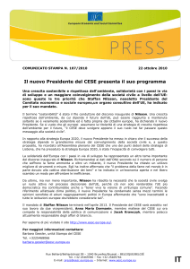 CP 107/2010 Il nuovo Presidente del CESE presenta il suo