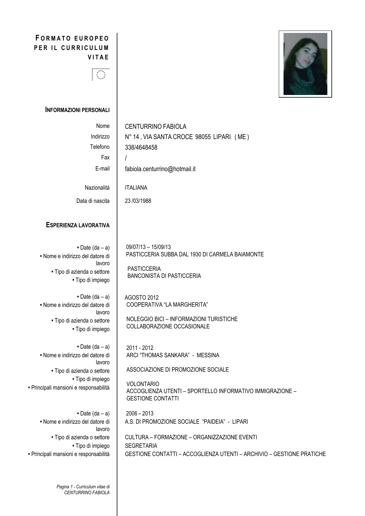 Scaricare Curriculum Formato Europeo Scaricare Curriculum Formato Europeo
