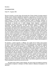 Enciclica ECCLESIAM SUAM Paolo VI – 6 agosto 1964 Ed ecco il