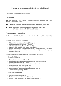 Programma del corso di Struttura della Materia