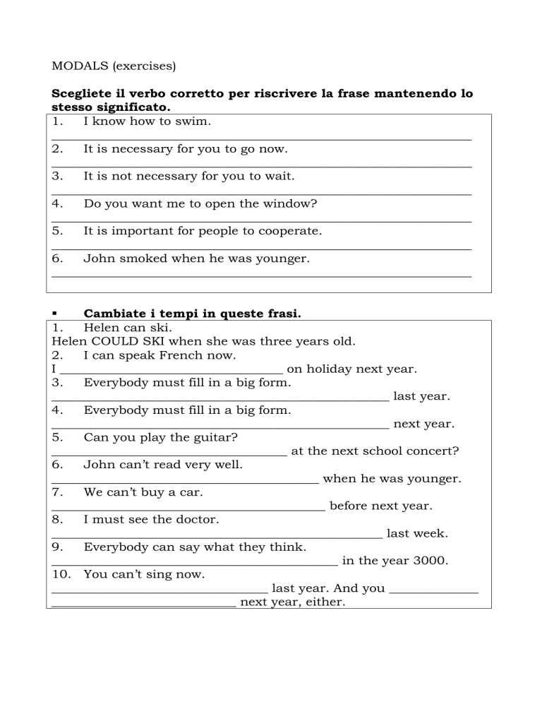 MODALS (exercises)