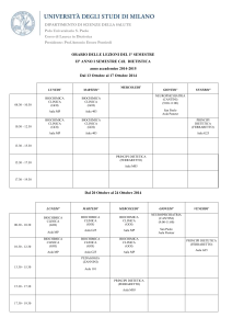 ORARIO DELLE LEZIONI DEL I° SEMESTRE