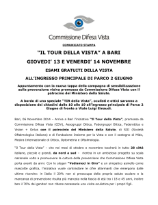 "Tour della vista" a Bari giovedì 13 e venerdì 14 novembre